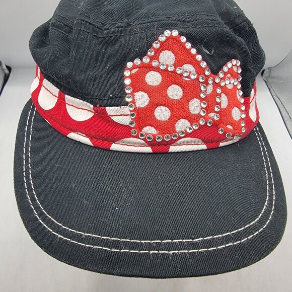 Disney Parks Adults Black Red Polka Dot Rhinestone Minnie Mouse Cap Hat - Picture 9 of 9